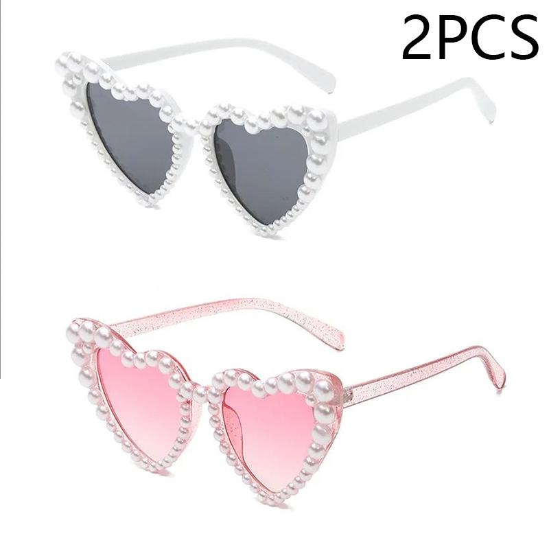 New In Luxury Fine Shimmering Love Pearl Sun Glasses Women Heart Glasses Casual Bling Sunglasses Lentes  Mujer