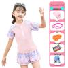 2025 New Japanese Floral Girls' Swimsuit Set with Swim Cap for Training