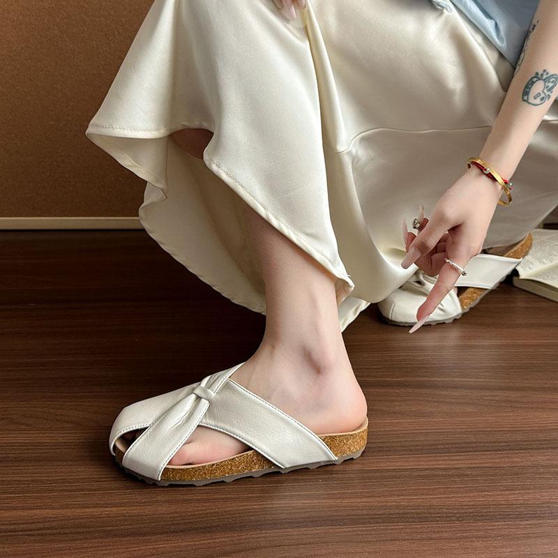 2025 summer new outer wear casual Muller slippers hollow bag head cool slippers comfortable round head wedge women's slippers