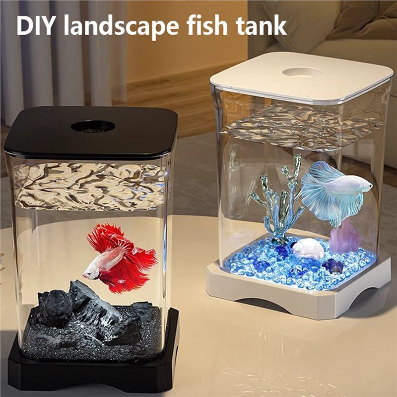AS60-Acrylic Mini Fish Tank Ecological Goldfish Aquarium Home Office Desktop Decorations Aquariums Accessories