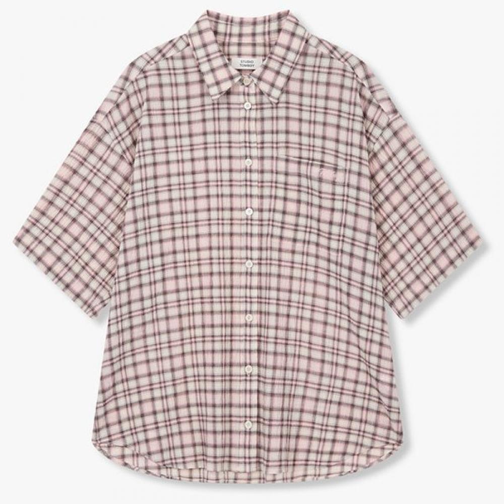 

Studio Tomboy Oversized Check Short Sleeve Shirt 9176221989 Pink/OS