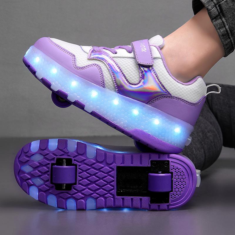 New Mesh Runaway Shoes Double-wheeled Boys and Girls Wheel Shoes Luminous Shoes