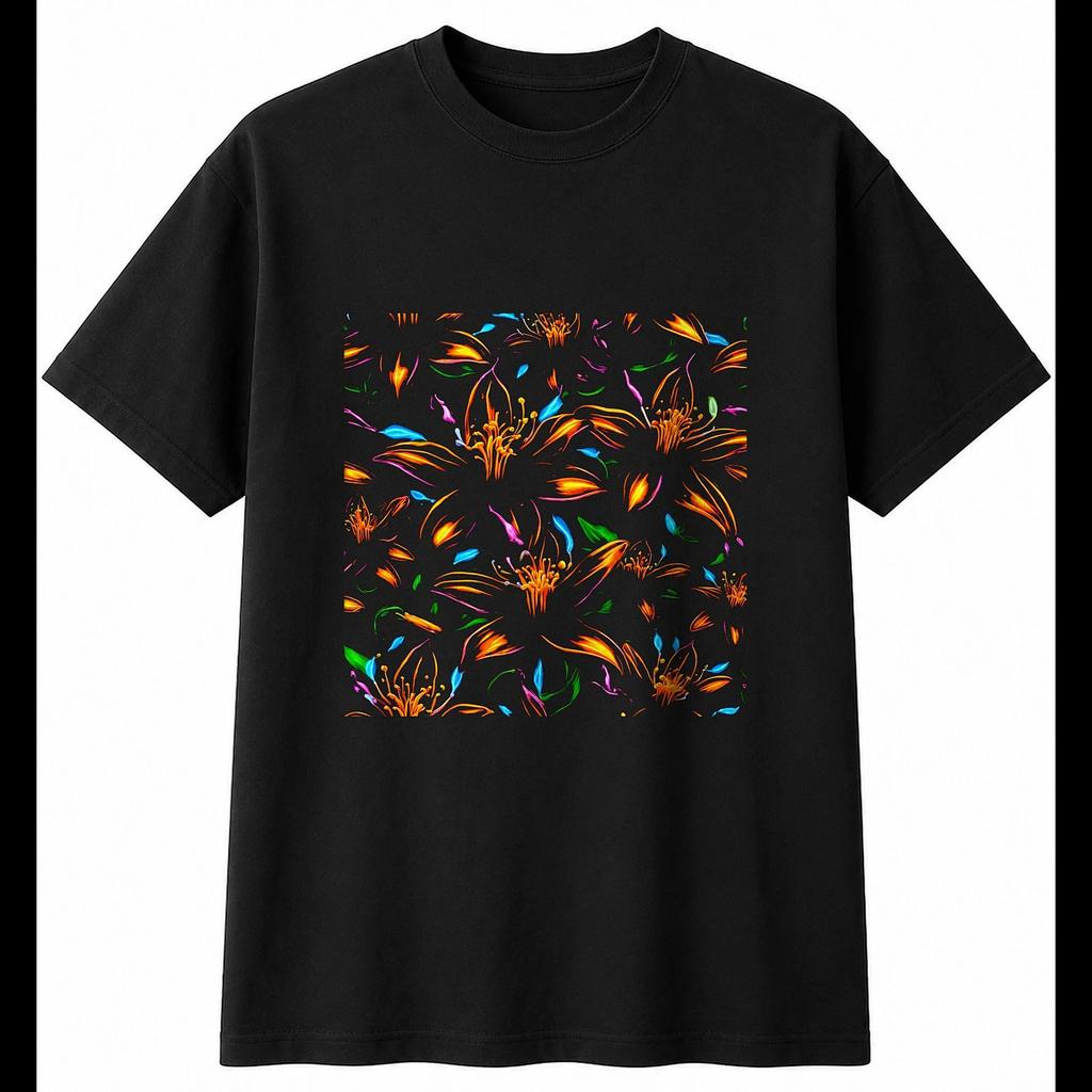 Honeysuckle Neon Nature Mens T-Shirt Black 100% Cotton Floral Printed Plant