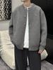 2025 Men's Versatile Baseball Collar Chunky Knit Cardigan – Solid Color Loose Casual Sweater Coat for Spring/Autumn.