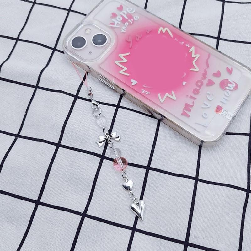 Bowknot Heart Cross Hanging Pendant Sweet Cool Phone Strap Bag Decoration Portable Hanging Lanyard Gift for Girls Women