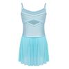 Youth Ballet Dress with Strappy Back Cross Detail Ruched Front Mesh and Built-in Underwear for Dance Competition Stage Wear