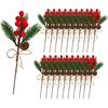 Artificial Christmas Red Berry Pine Needle Faux Greenery Stem for Wreath Garland Tree Decoration Home Decor DIY Supplies Festive