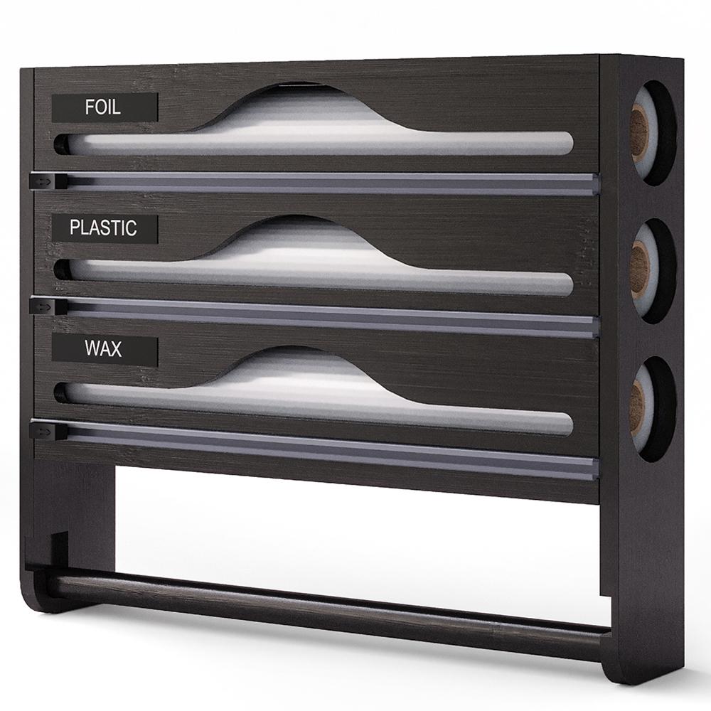 Bamboo Cling Film Tin Foil Compartment Cutter Box Kitchen Organizer Accessories Integrated Kitchen Paper Towel Holder