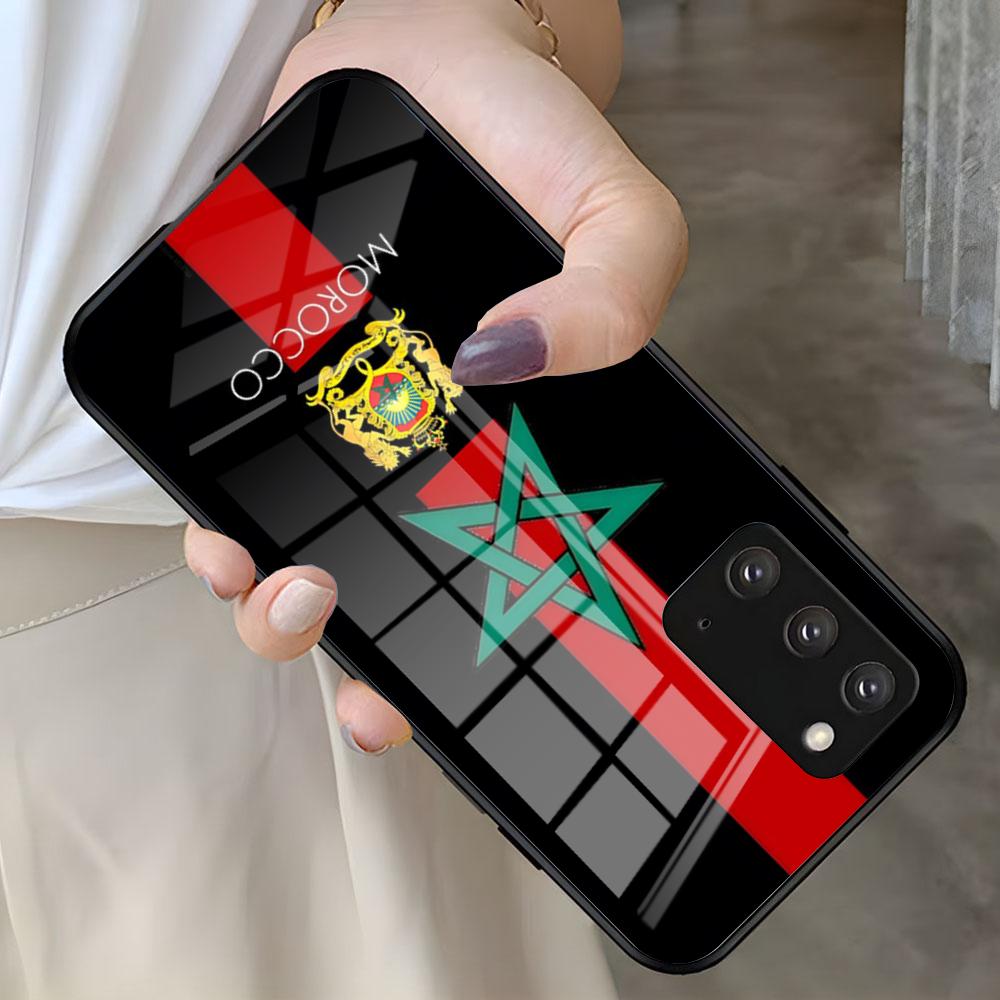 Morocco Flag Phone Case For Samsung S25 S24 FE S23 S22 S21 Plus S20 Ultra Note20Ultra Black Glass Cover
