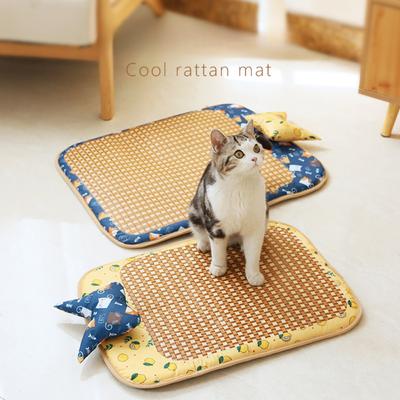 Alfombrilla de Ratán de Verano para Gato Perro con Almohada Alfombrilla de Hielo Resistente a Mordiscos Suministros para Mascotas Cama Cuadrada para Dormir Mascotas Resistente a Mordiscos Impermeable