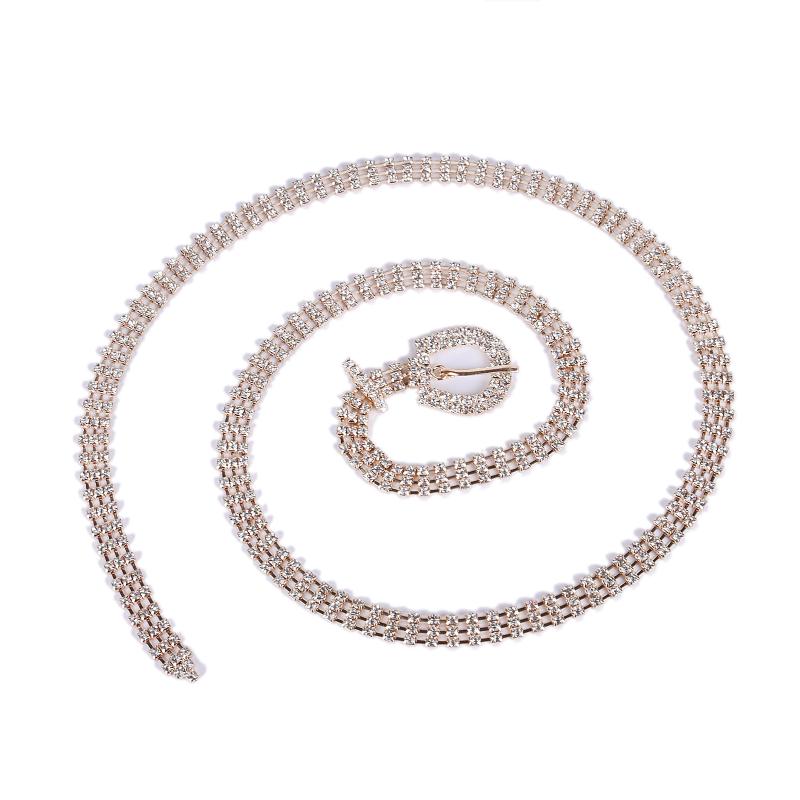 Gold And Silver Rhinestone Thin Belt Fashion Women Elegant Waist Chain With Heart Buckle Belt Skirts Jeans Accessories