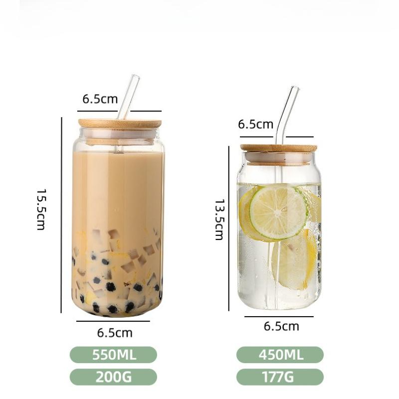 550ml High Temperature Resistant Straw Cup with Lid, Glass High Borosilicate Heat-resistant Glass Cup, Milk Tea Coffee Cola Cup