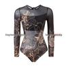 Women's Long Sleeve Mesh Sun Protection One-Piece Swimsuit with Skirt