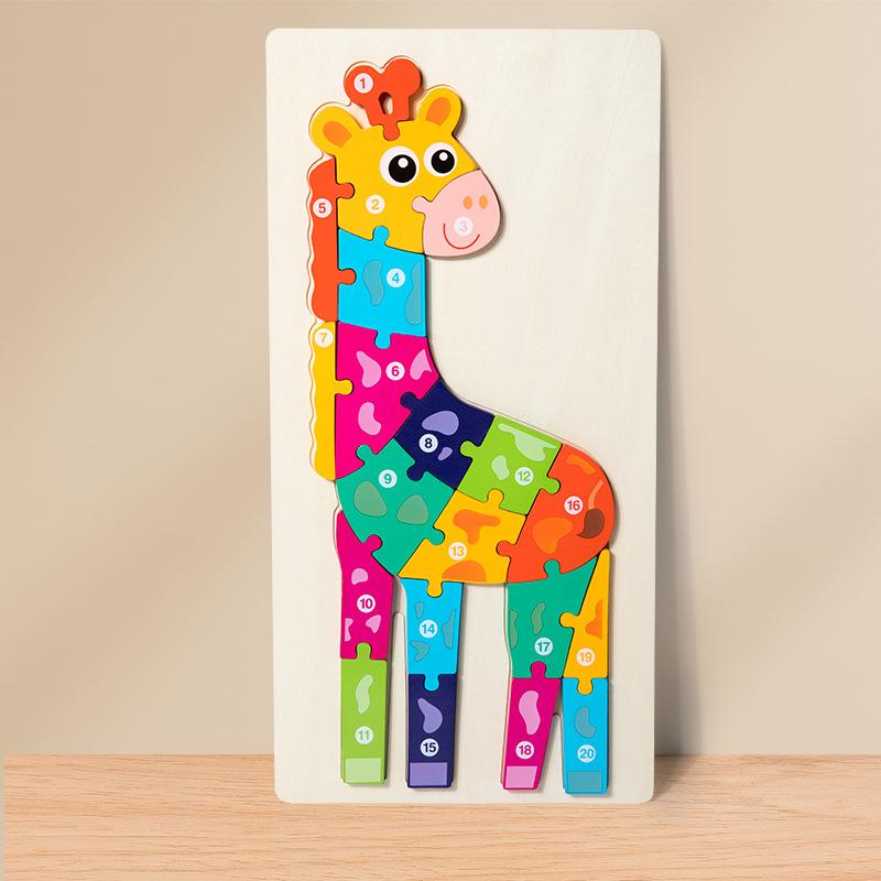 Children'S Early Education Puzzle Large Buckle Three-Dimensional Dinosaur Animal Digital Cognition Puzzle Puzzle Toy