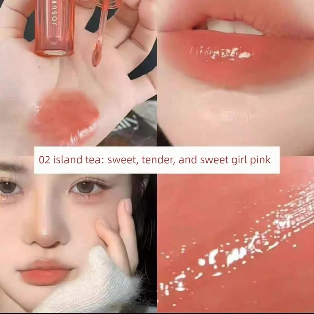 Jiuse Color Aesthetics Flower Water Gloss Lip Glaze, Non-Fading, Non-Stick Cup, Autumn and Winter Moisturizing Nude Lipstick for Students