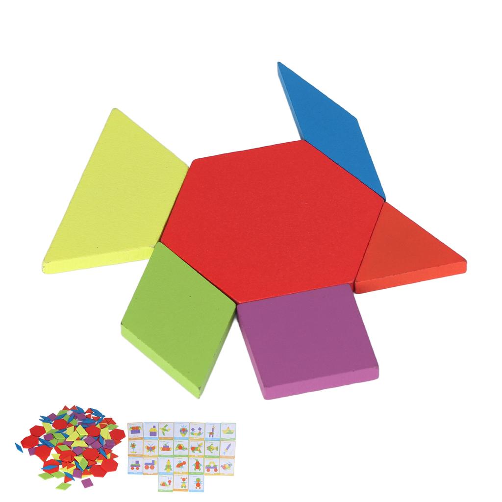 Tangram Toys Educational Bright Color Geometric Shape Puzzle Wooden Pattern Blocks Set for Kids