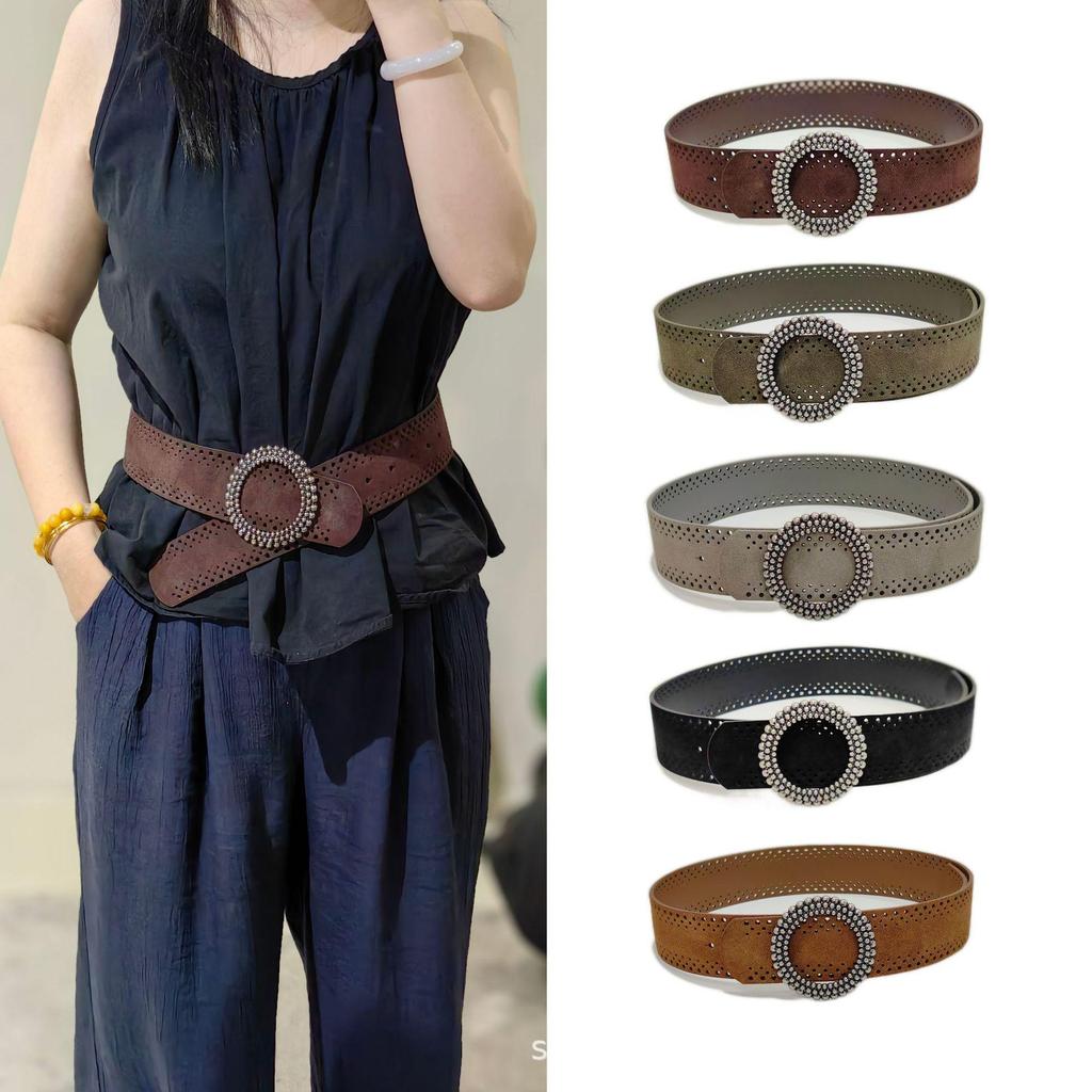 Breiter Wildleder-Gürtel für Damen mit runder Schnalle - Vielseitiges Modeaccessoire für Röcke & Mäntel