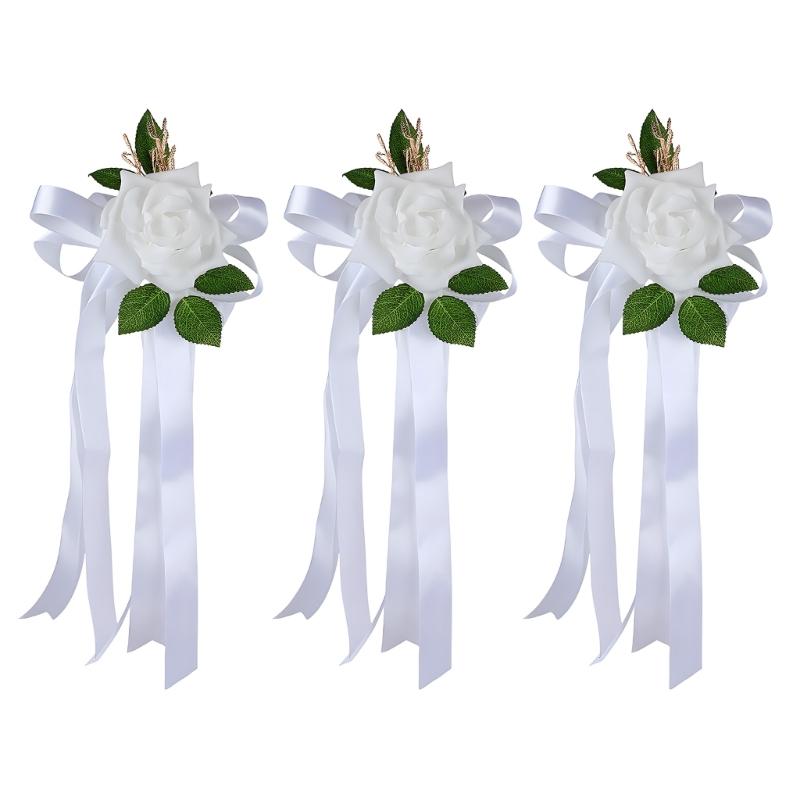Wedding Rose Ornament for Car Use, Faux Rose Ribbon Accent for Engagement Signs, Party Tables, and Home Display