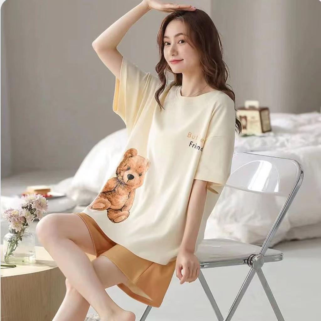 Damen Pyjama Hausanzug Set Damen Sommer Kurzarm Shorts Set Studentinnen Niedlich Cartoon Sommer Freizeit Pyjama Hausanzug