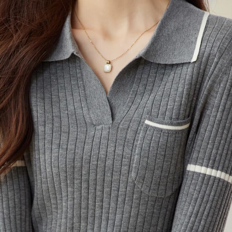 Srcr Women's Classic Turn-down Collar Wool Blend Knit Sweater