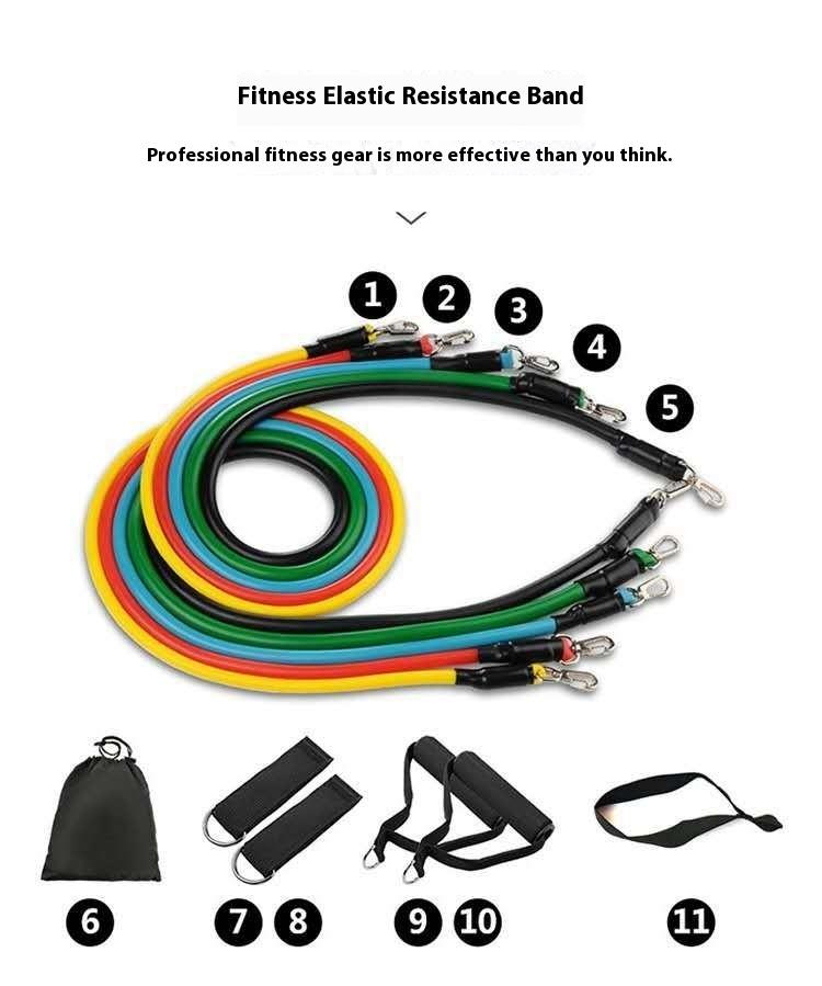 11-Piece Set Tension Device Multifunctional Tension Rope Resistance Belt Muscle Training Fitness Equipment Kit Flexible TPE Dog head buckle 11 piece set