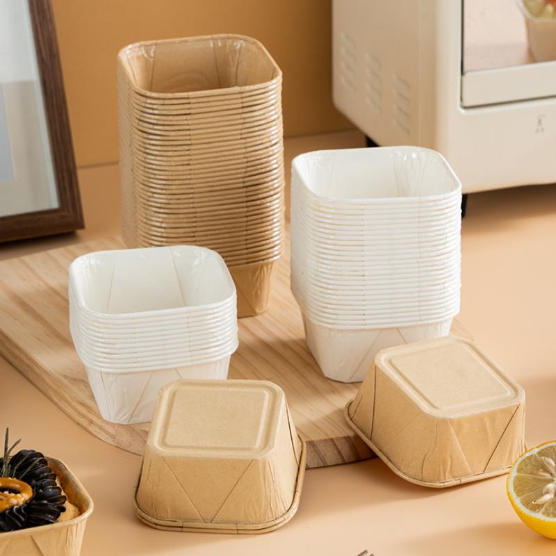 10pcs/Set Cupcake Molds with Lids, Heat-Resistant Square Baking Cups Bread Packaging Boxes for Home, Restaurants, and Bakeries