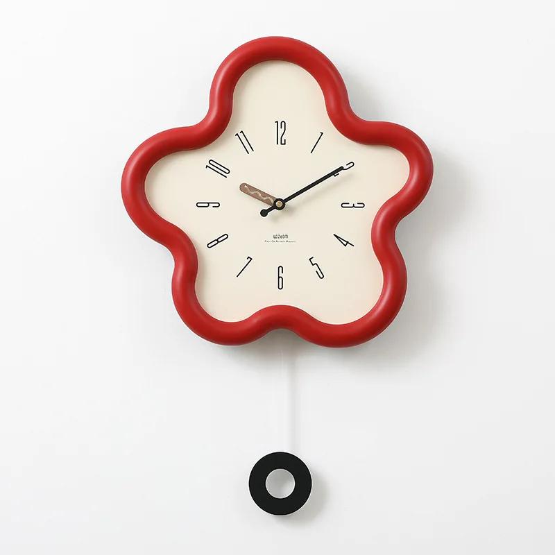 Cream Style Living Room Wall Clock Minimalist Digital Clock Restaurant Creative Swinging Digital Wall Clock Home Decoration