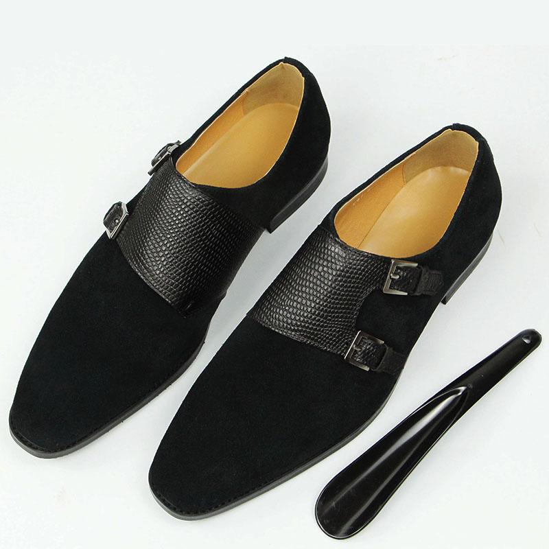 Fashion Men Shoes Cow Suede Monk Autumn Genuine Leather Shoe Single Fashion Classic Buckle Handmade Characteristic Adult Loafers For Man