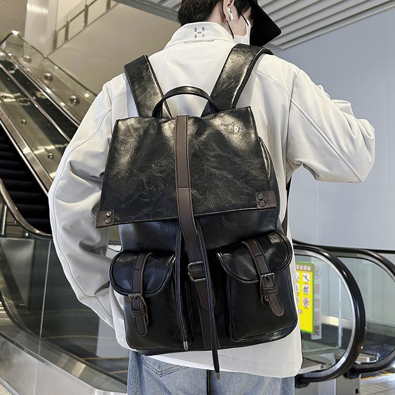 Schoolbag Vintage Men's Backpack Oil Wax Canvas Casual Backpack Crazy Horse Leather Large Capacity Backpack Waterproof Travel Bag