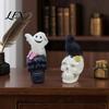 Artistic Home Ornament Gothic Halloween Skull Figurine, Spooky Ghost/Raven On Statue, Atmosphere Props Resin Tabletop for Desk, Mantel, Shelf