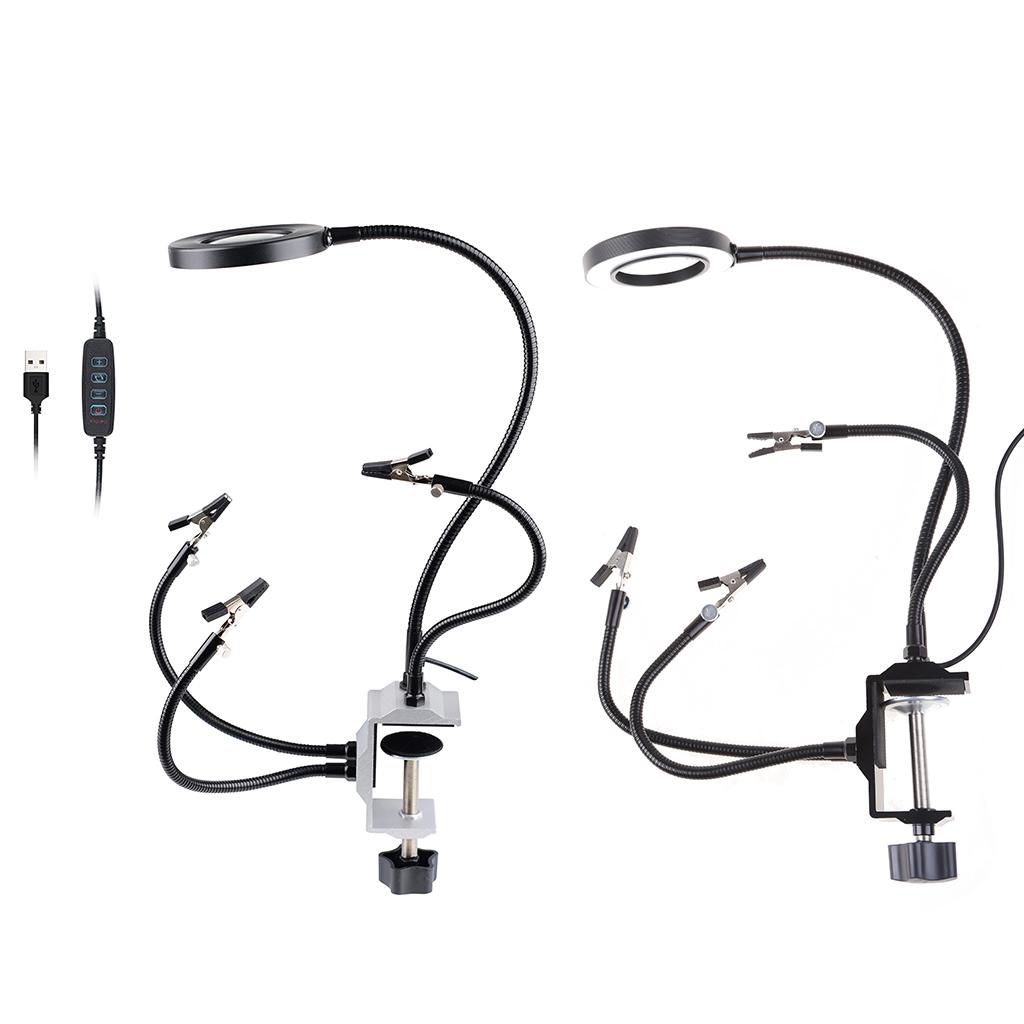 Helping Hands Soldering Third Hand PC-B Holder Tool LED Lighted Magnifying with 4 Flexible Arms Electronics Repair