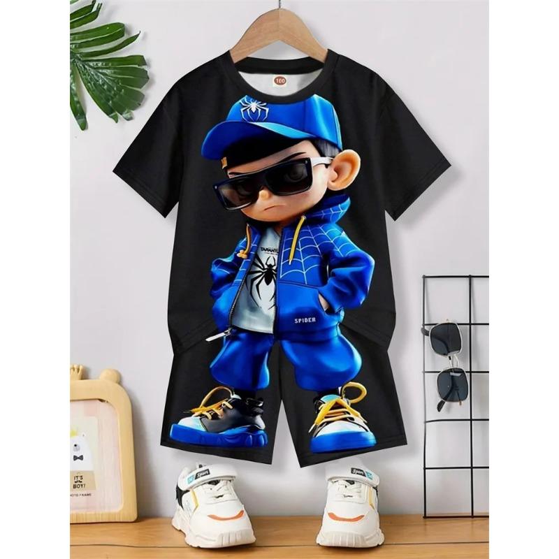 Directional Hot Selling Summer Boys Cool Dinosaur with Stars Printed Short-Sleeved Shorts Suit Abstract Style