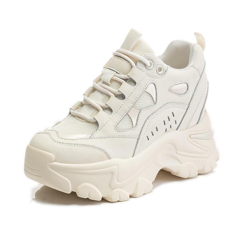 Inner heightening dad shoes women's spring 9.5 muffin thick-soled breathable leather casual small sneakers