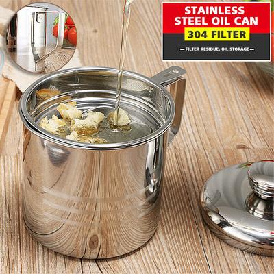 1.2L Edelstahl Schmalzbehälter Ölfiltertopf Große Kapazität Filter Ölseparator Vorratsbehälter Küchenölflasche mit Sieb