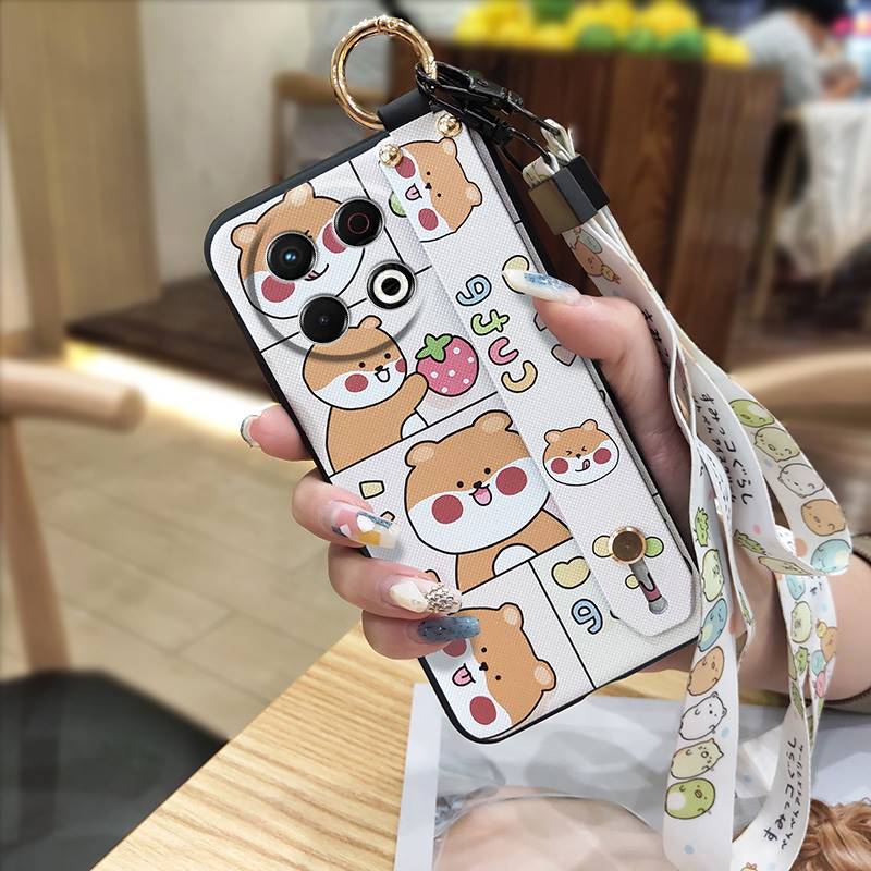 Cute Waterproof Phone Case For Tecno Spark30 Pro 4G/KL7 Wristband Phone Holder Lanyard Back Cover Anti-knock Ring