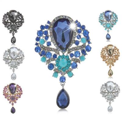 Lady Fashion Strass Tropfen Anhänger Brosche Pin Hochzeit Schmuck Geschenk Dekor
