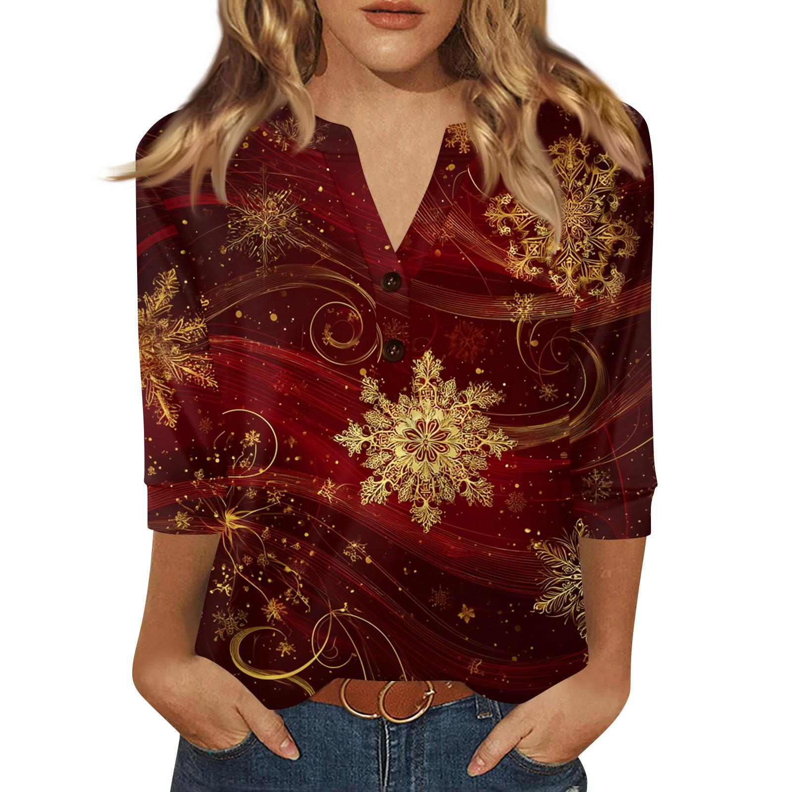 

Жен. Футболка С принтом Пуговицы Рукав 3/4 Повседневные Выходные Мода Классический Классический V-образный вырез Обычный Верх XL