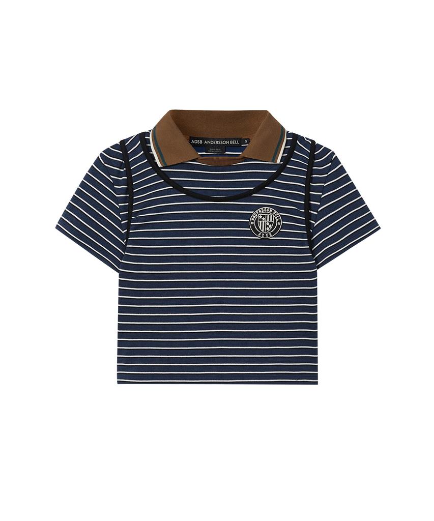 ADSB ANDERSSON BELL Shirring Binding Stripe Collar Top Atb1559W(Blue)