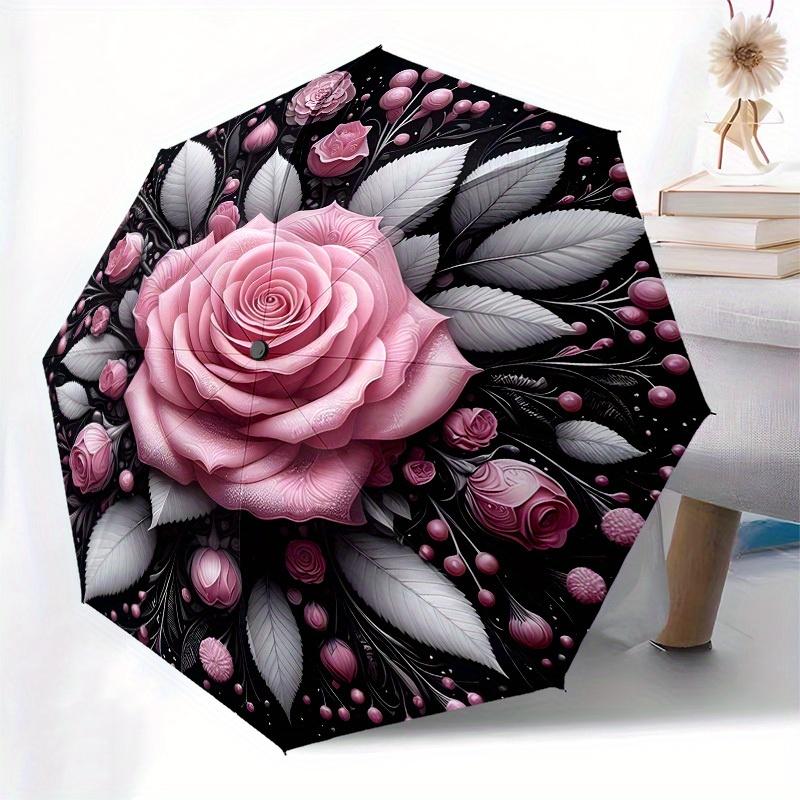 1pc Pink Rose Mandala Design Umbrella with Plastic Handle,Suitable for All Seasons Home Travel Outdoor UmbrellaB1594