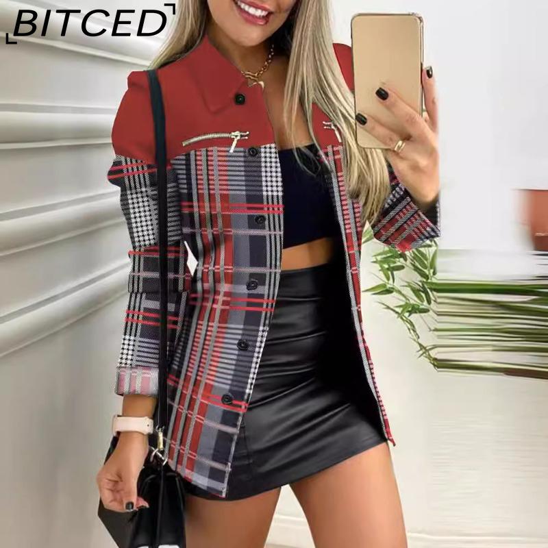 BITCED Jachete și paltoane cu mâneci lungi, cu mâneci lungi, cu zăbrele, ocazional, de epocă