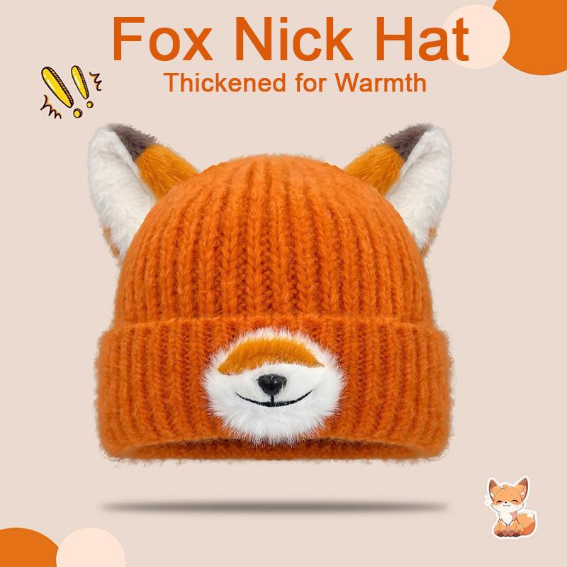 Fashionable Knitted Cap Adorable Fox Nick Anime Cartoon designed for Children Warm plus Versatile in Fall plus Cold Season Show Off Facial Tiny