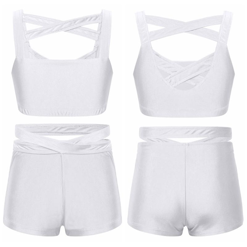 Ensemble short actif 2 pièces pour enfants filles, hauts courts athlétiques avec short moulant, survêtement, tenues de ballet et de gymnastique