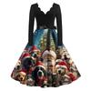 Women's Casual And Fashionable V-neck Long-sleeved Christmas Printed Dress