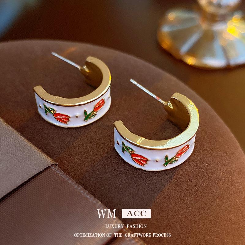 Silver Needle Ankara Geometric Red Drip Earrings – Retro High-End Fashion for Women