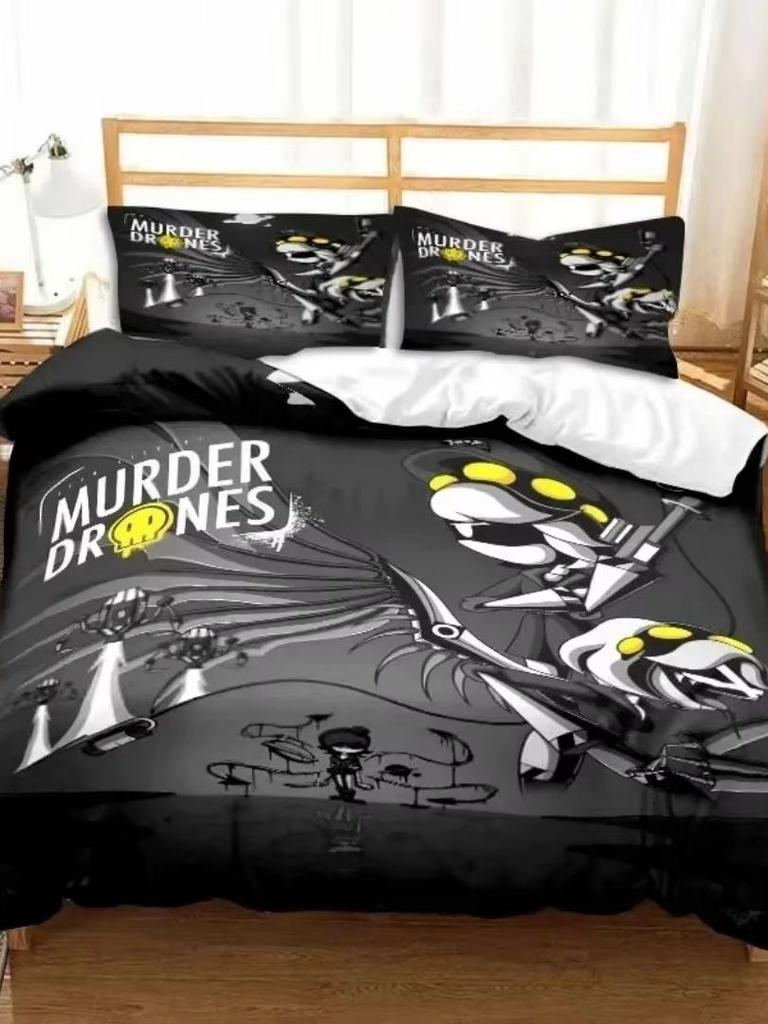 Morddrohnen 3D Cartoon Bettbezug Weich Hautfreundlich Atmungsaktiv Bettwäsche Set mit Reißverschluss für Kinder Jungen Mädchen Schlafzimmer Dekoration