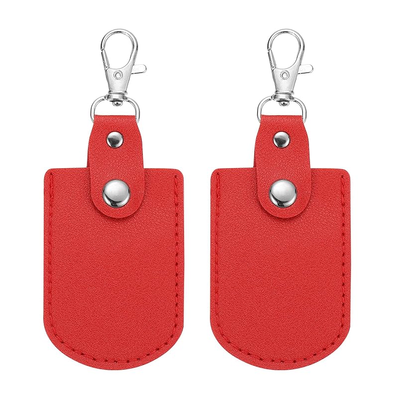 

[PATIKIL] leather key fob leather keychain 2 pcs keyrings DIY key chain holder home off for car key ID key card air tag red