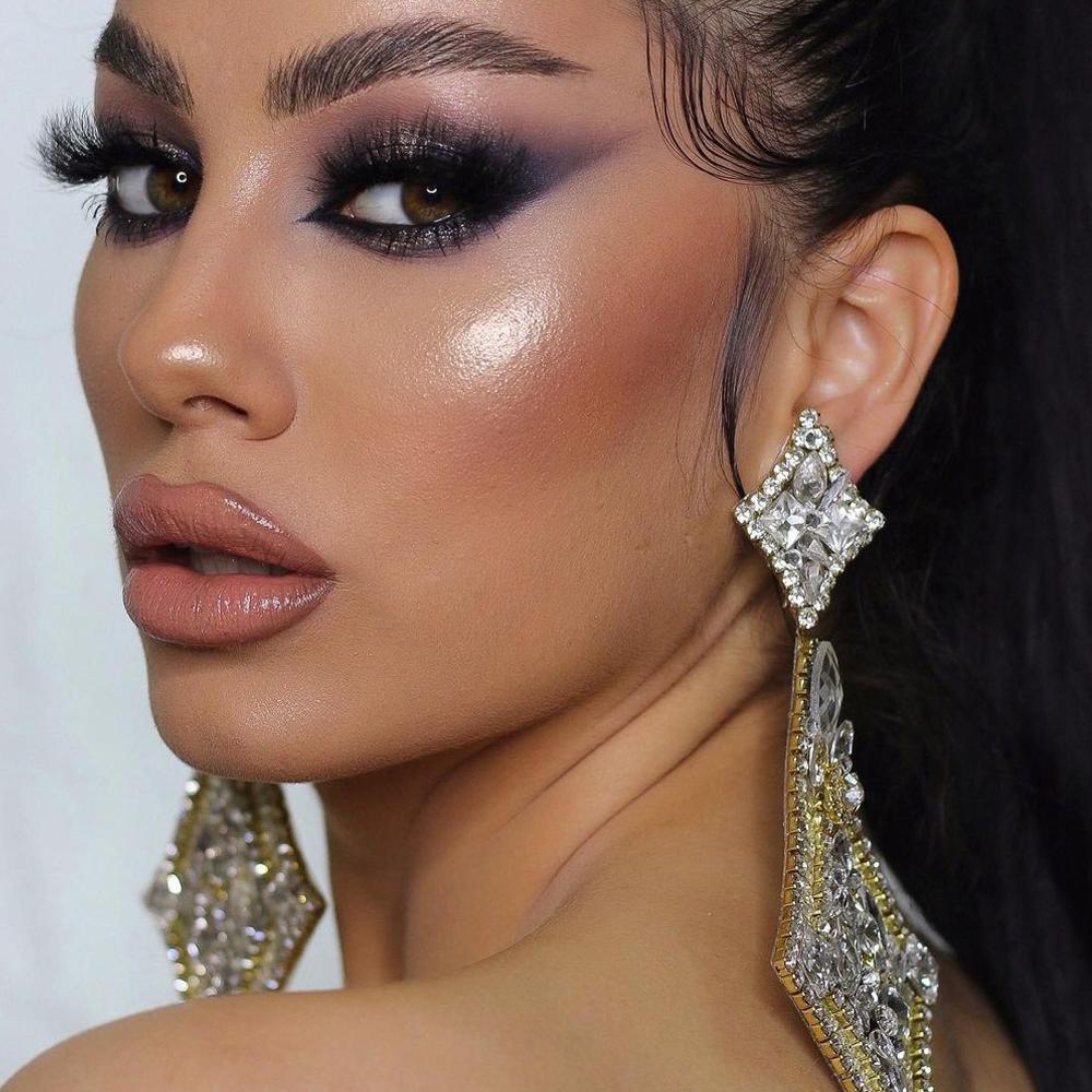 Luxury Rhinestone Rhombic Shaped Dangle Earrings Women Party Exaggerated Geometric Long Dangle Earrings Stud Show Jewelry