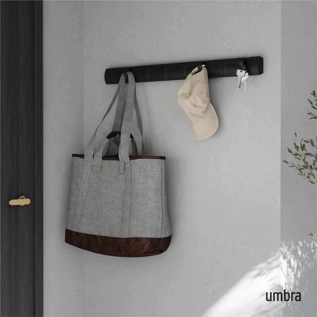 Official Umbra Wall Wall Storage FLIP 2318858040 Hooks, Hanger, Hooks, Wooden, Black, 8-Row HOOK,