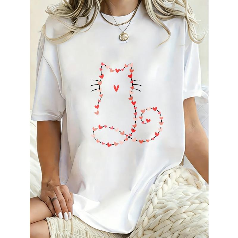 Oversized T Shirt Dress Black Cat Heart Pattern Casual Wear For Women