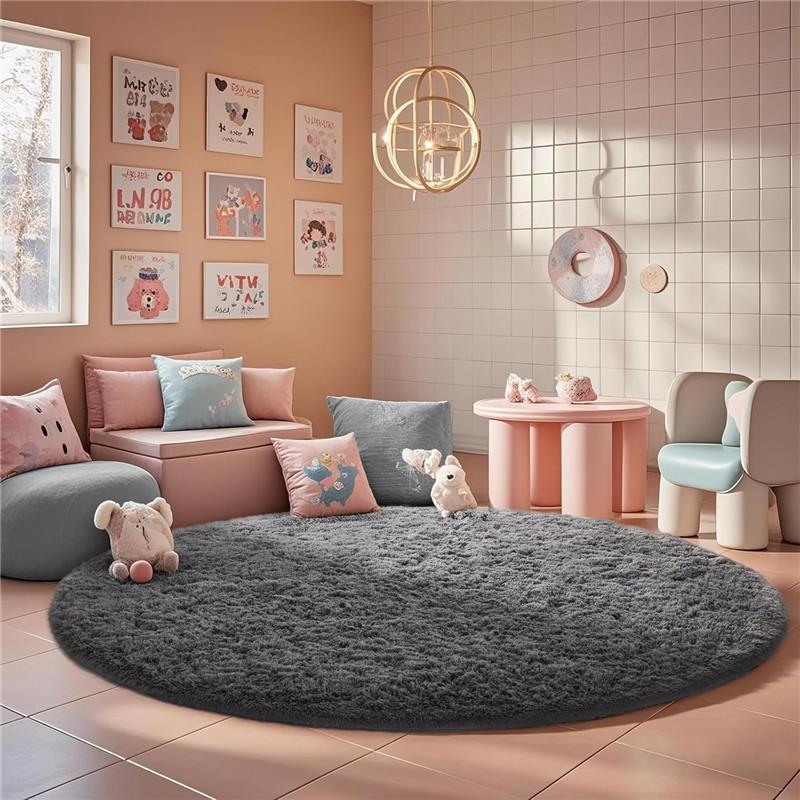 2x2m Round Rug for Bedroom, Super Fluffy Circle Rugs for Baby Nursery Furry Carpet for Children Kids Room, Cute Soft Shaggy Rug for Girls Home Decor